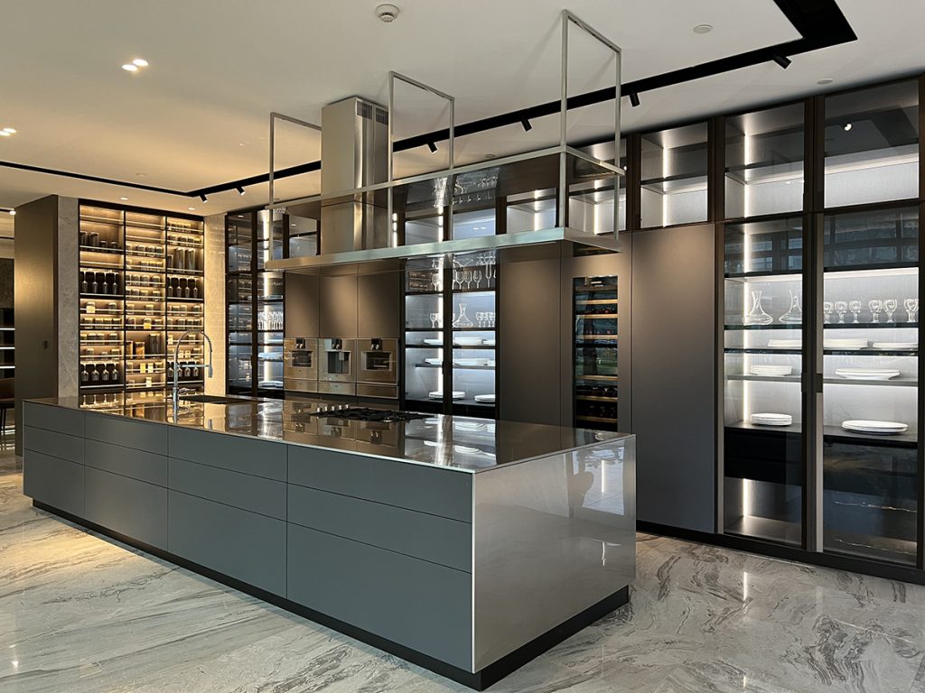 Light Luxury Stainless Steel Kitchen Island Cabinet with Wine Cooler | Custom Integrated Kitchen Cabinets
