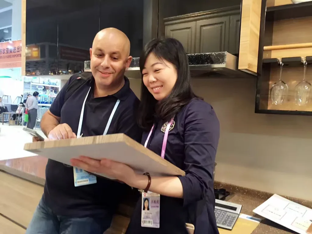 Reviewing a cabinet sample at the BOCARNI stand